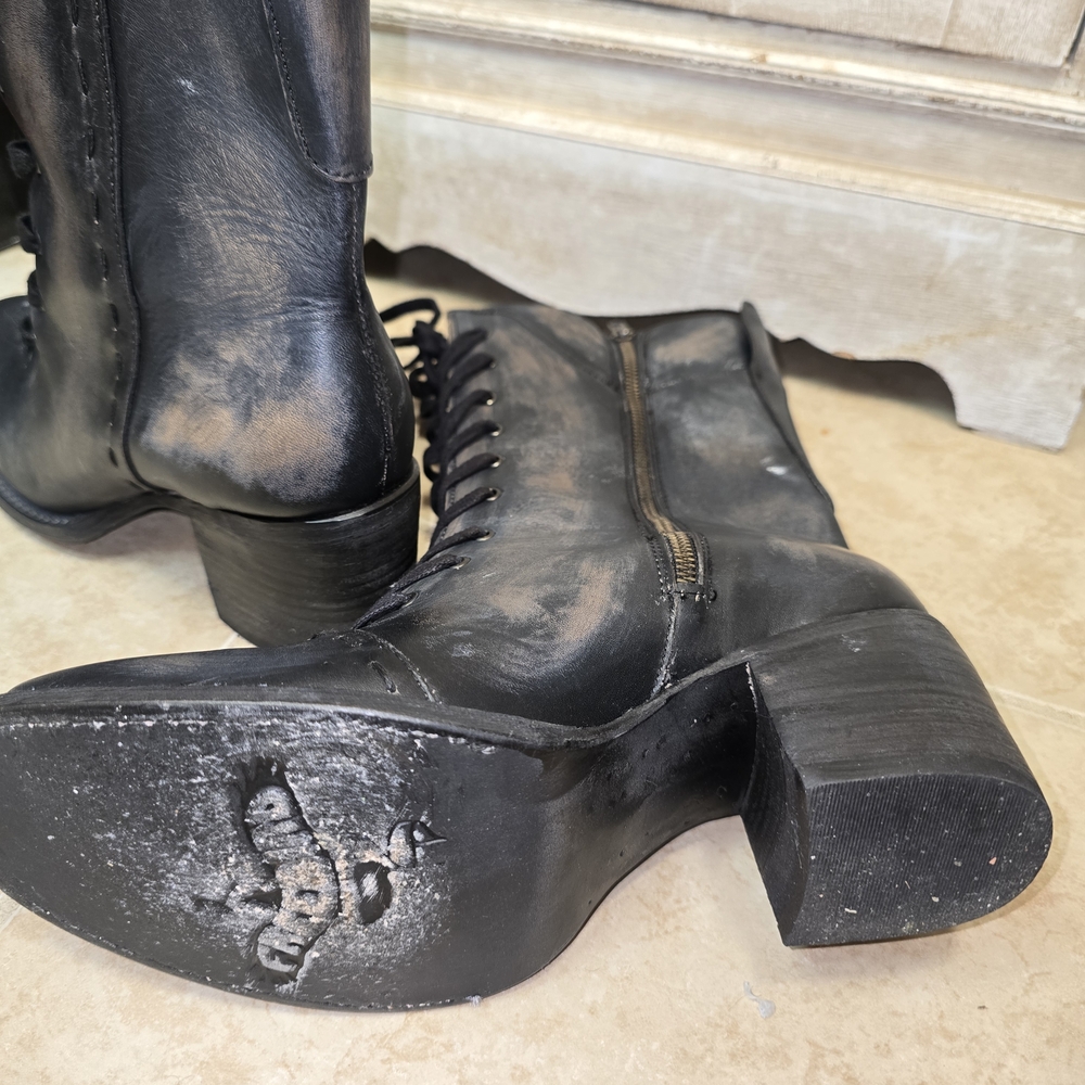 Freebird Dart Black Lace-Up Granny Style Square Toe Boots Size 10 - Picture 6 of 7